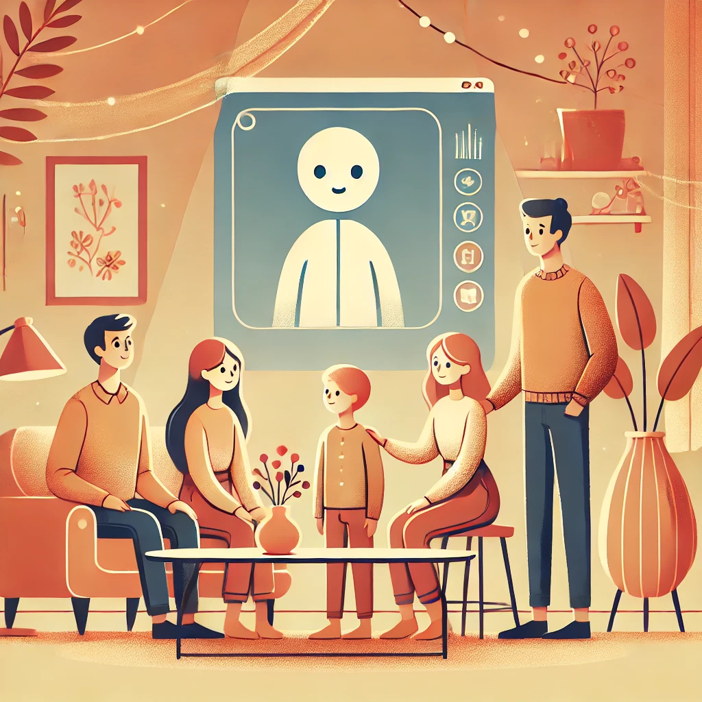Family gathering with avatar in cozy setting